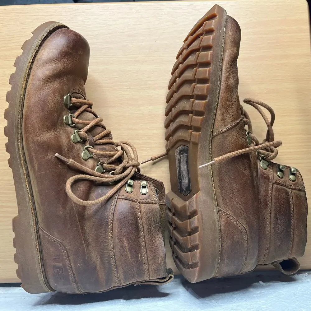 Ugg Men's Tan Brown Leather Lace Up Work Boots Size 11